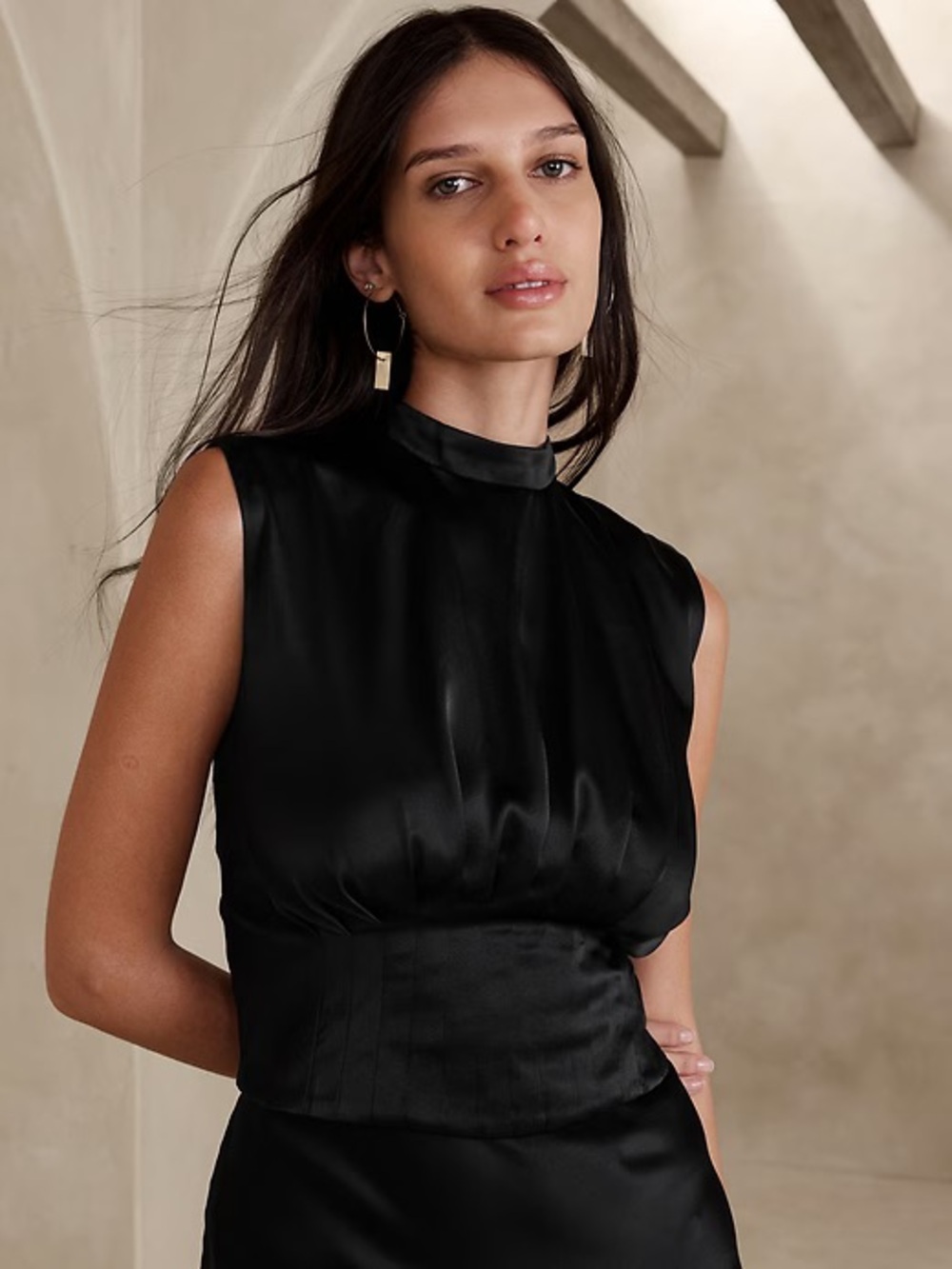 Silk pleated top